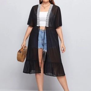 NWT - Contrast Lace Tie Front Sheer Kimono